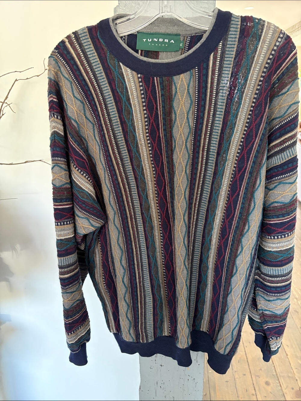 Tundra  vintage Striped Crewneck Sweater in Navy, Teal, Burgundy, Gray